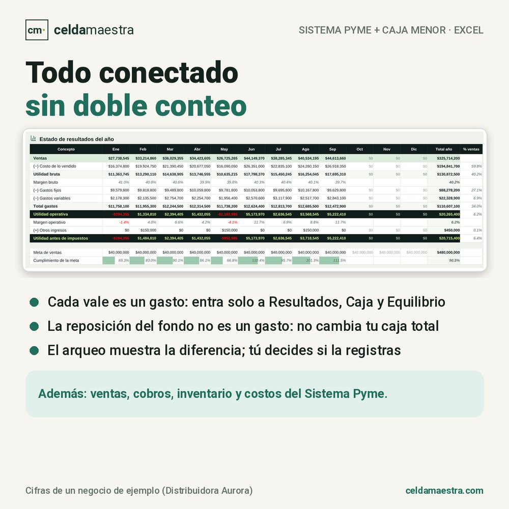Estado de resultados donde cada vale de caja menor entra como gasto